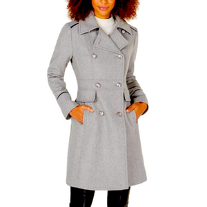 Vince Camuto Light Gray Double-Breasted Trench Coat